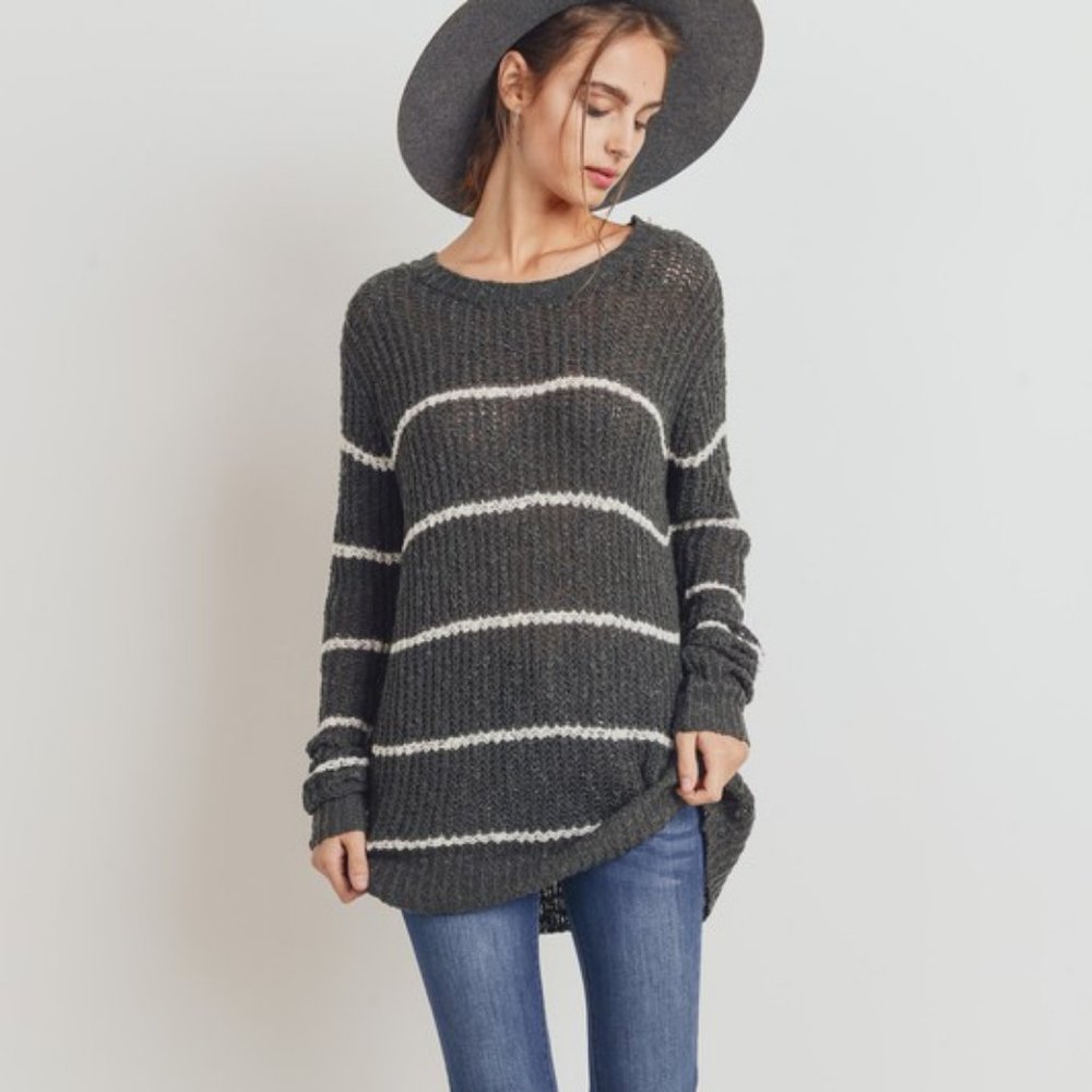 Charcoal Striped Loose Fit Sweater